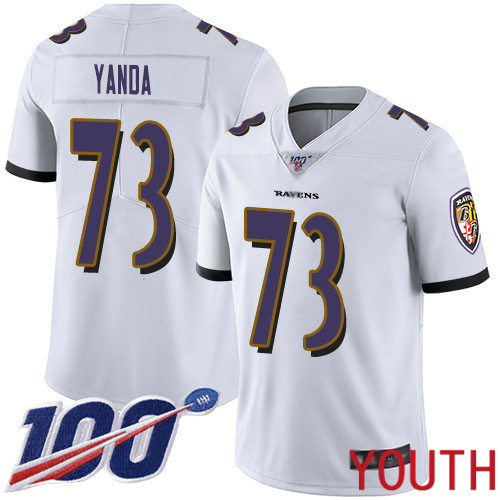 Baltimore Ravens Limited White Youth Marshal Yanda Road Jersey NFL Football 73 100th Season Vapor Untouchable
